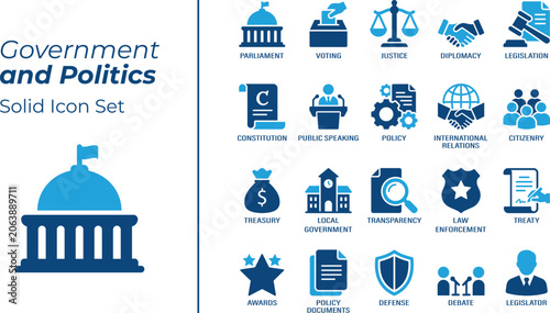 Obraz na płótnie Government and politics solid vector icon set