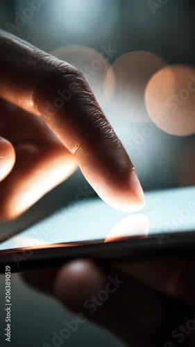 Finger touching a modern digital touchscreen interface
