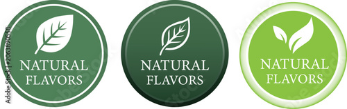 Photos Natural flavors badge icon set organic food label and green packaging stamp coll