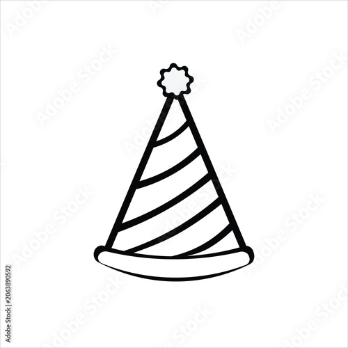 Black and white illustration of a party hat with star on top