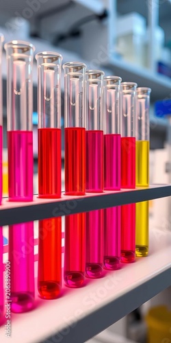 Test tubes lined up on a rack in a laboratory, laboratory equipment, laboratory setup