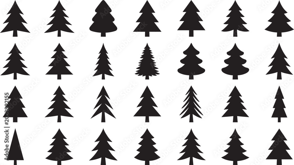 Fototapeta premium Collection of various pine tree silhouettes