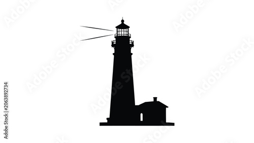 Bild auf Leinwand Black Lighthouse And Keeper s House Silhouette beacon