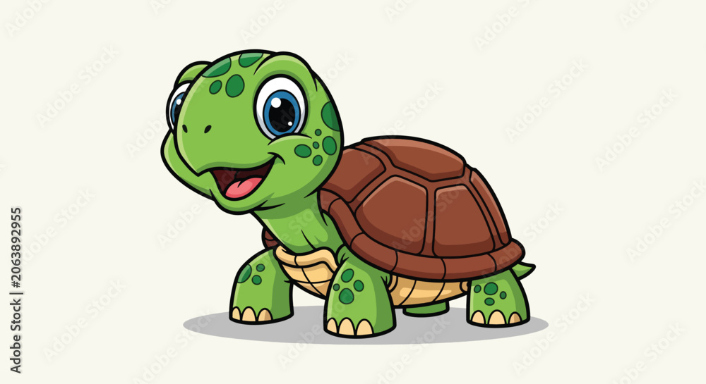 Obraz premium Cute cartoon turtle illustration standing on plain background.