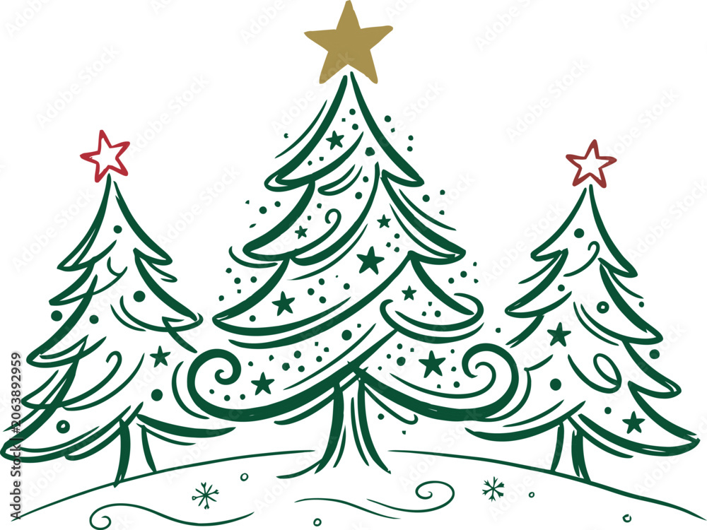 Obraz premium Three decorated christmas trees