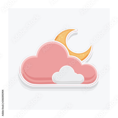 Pink Cloud and Crescent Moon Illustration