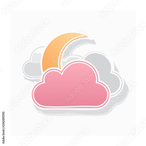 Pink Cloud with Rainbow and Sun Illustration
