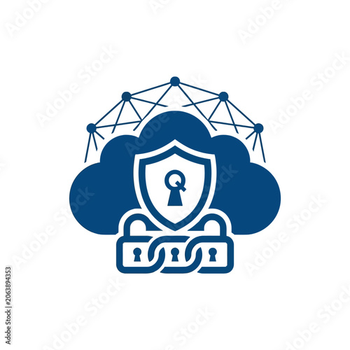 A blue digital icon representing secure cloud data storage systems