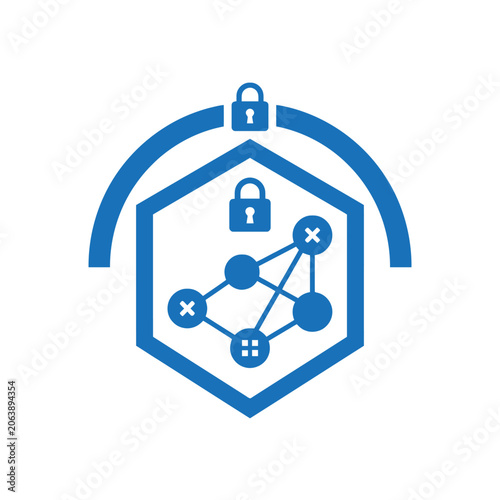 A blue digital icon representing secure network data protection