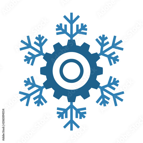 A blue gear icon combined with a delicate snowflake shape design