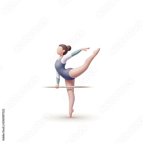 Graceful Ballerina Practicing Ballet Pose on Barre with Elegant Form.