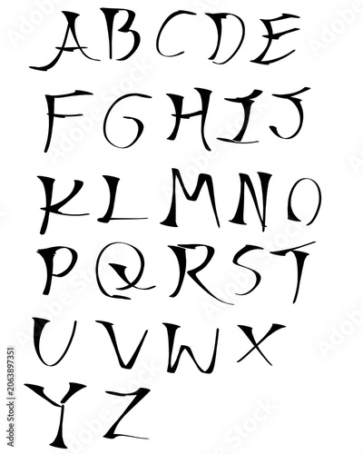 Handwritten English alphabet from A to Z line art