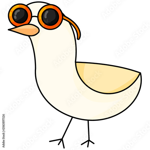 Funny cartoon duck wearing sunglasses line art