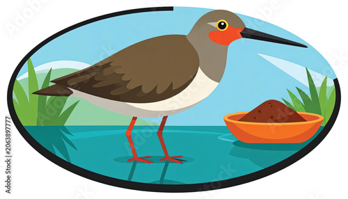 Brown bird standing on water surface.