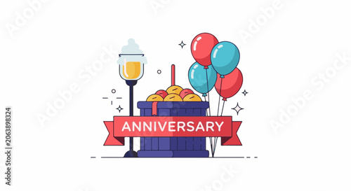 Colorful anniversary celebration graphic with balloons