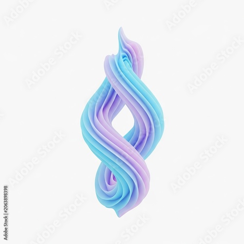 Abstract 3D Rendered Swirl of Pastel Colors on White Background.