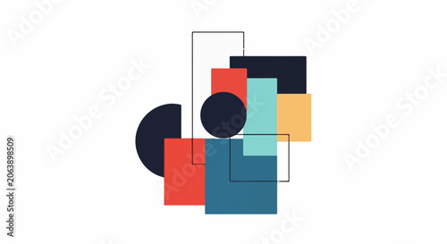 Colorful geometric shapes composition with rectangles and circles