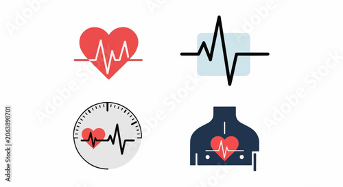 Medical icons with heart rate and heartbeat symbols