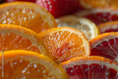 Fresh juicy citrus fruit slices with oranges blood oranges and lemons