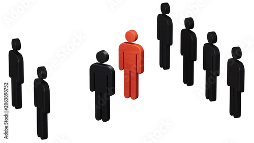 Obraz na plátně The conflict between two companies and a business, the rivalry of Leaders in blue and red leads a group of black employees to compet