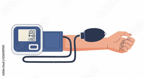 A blood pressure monitor on an arm