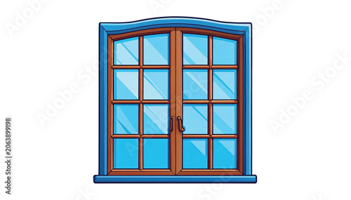 Brown Wooden Double Hung Window Frame.