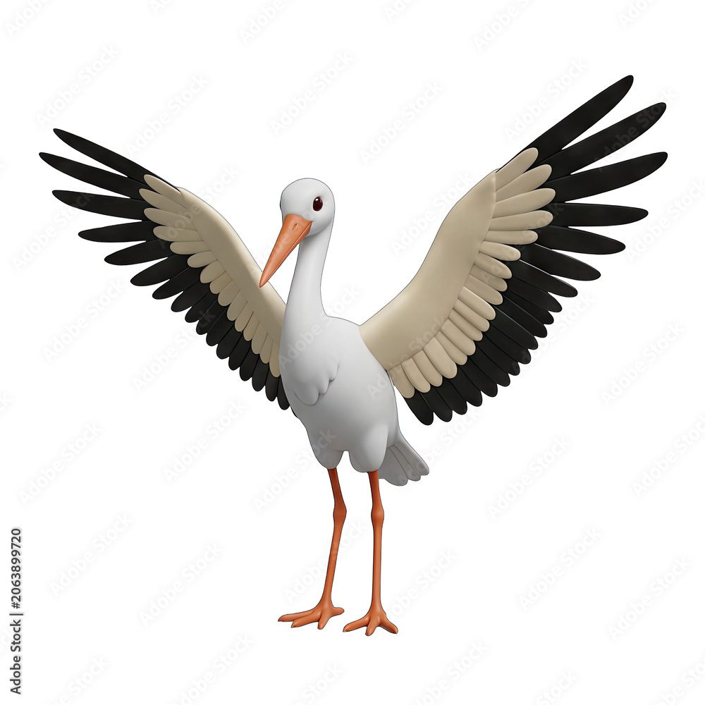 Fototapeta premium Cartoon Stork with Wings Spread
