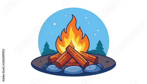 Burning Campfire with Wood Logs.