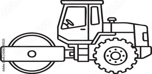 Canvastavla Road roller vector illustration, construction vehicle line art icon, heavy machi