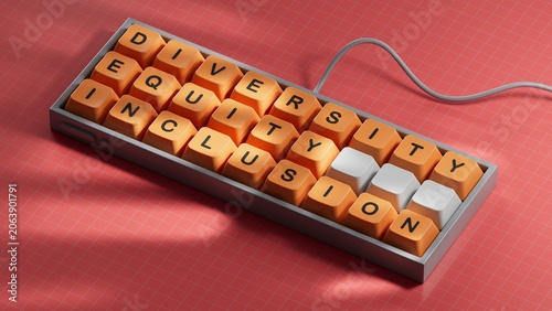 Diversity equity inclusion symbol. Concept words Diversity equity inclusion on Computer keyboard keys. Diversity, business, inclusion and equity concept.3D rendering