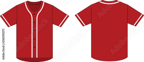 Canvas Print Blank red baseball jersey mockup template with white trim displaying front and b