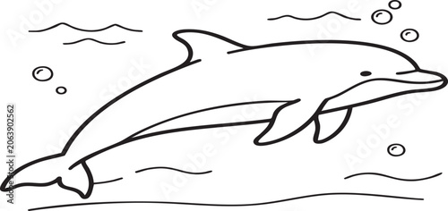 Schilderij op canvas Cute, dolphin, coloring, page, for, kids, funny, porpoise, fish, cartoon, outlin