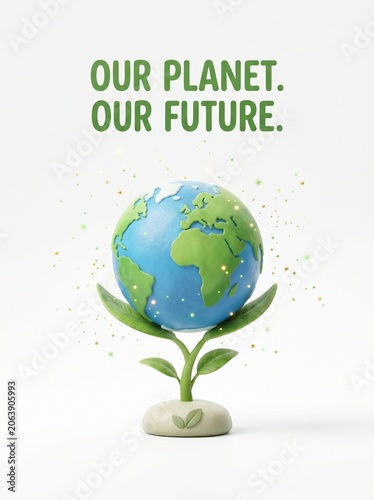 Planet Earth grows with green leaves symbolizing a sustainable future for all.