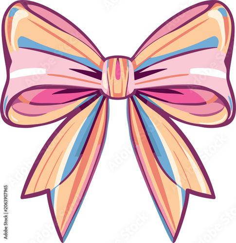 Fotografía Vector illustration of a colorful pastel pink ribbon bow design element with bri