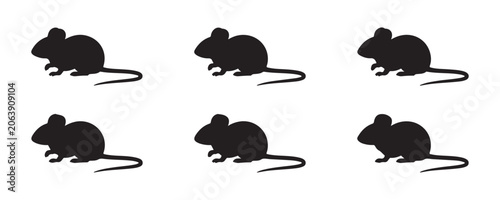 Tableau sur toile Set of black rodent silhouettes displayed in rows with matching poses for repeatable graphic layouts