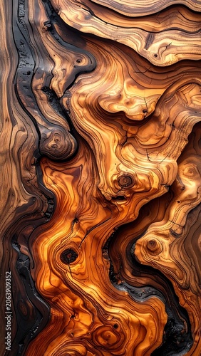 A swirling pattern of wood grain with shades of brown