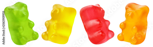 Set of colorful gummy bear candies, isolated on cutout transparent background