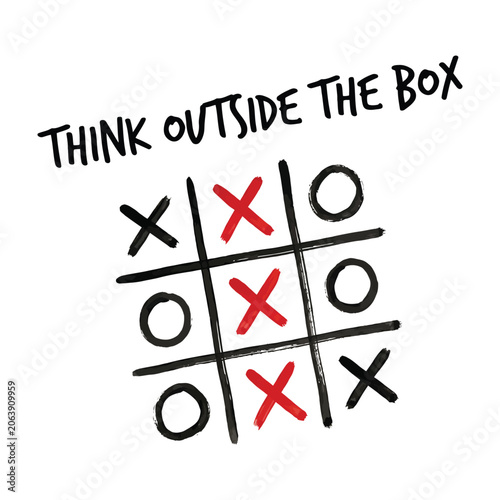 Принти на полотні Think outside the box tic tac toe creative concept graphic t shirt design with t