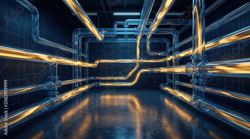 Central bank digital currency glass conduit gold flowing blue financial infrastructure monetary technology abstract concept background