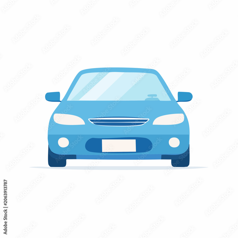 Fototapeta premium Blue Sedan Car Front View Illustration