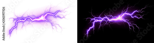 Bild auf Leinwand Wide Purple Lightning Explosion With Bright Electric Branches Isolated On Transp