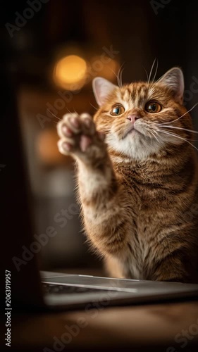 Ginger cat looking upward in warm sunlight