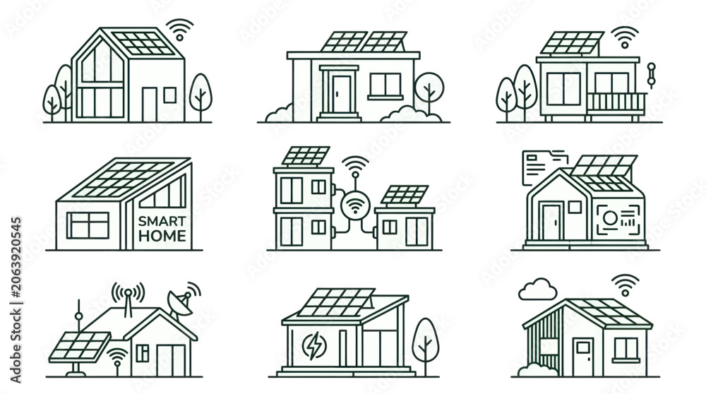 Fototapeta premium Smart Home Icons: Sustainable Energy and Modern Living Technology