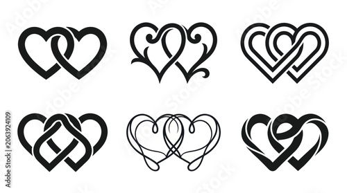 Intertwined Hearts Symbols Set - Love, Unity, Romance, Marriage Icons
