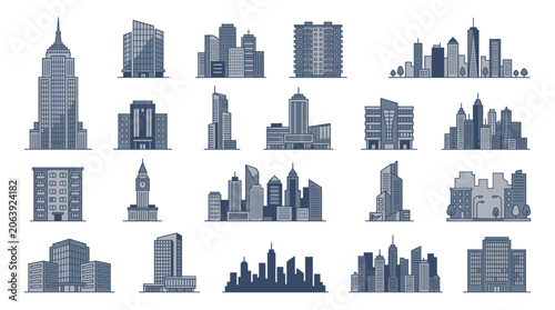 Modern City Skyline Collection: Diverse Architectural Buildings and Skyscrapers