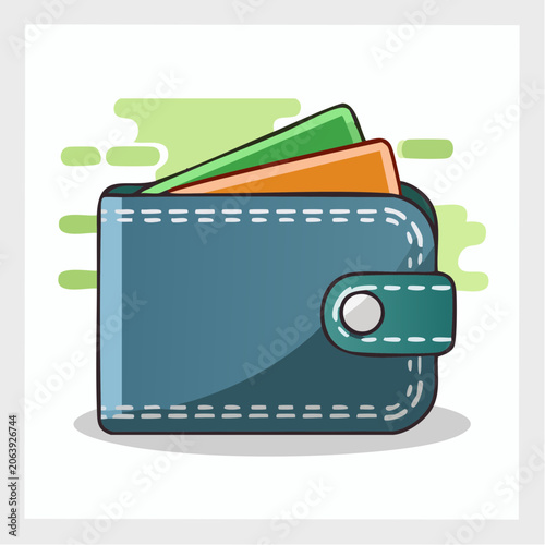 Blue wallet with cash and cards illustration