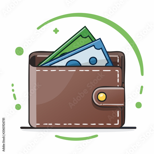 Brown leather wallet with cash