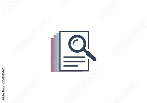 Magnifying glass over document pages and shadow effect vector illustration.