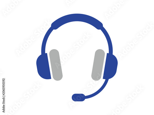 Simple headset with microphone icon, support and communication concept.