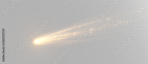 Canvastavla Sparkling meteor trail with blazing light and glowing golden dust for astronomy